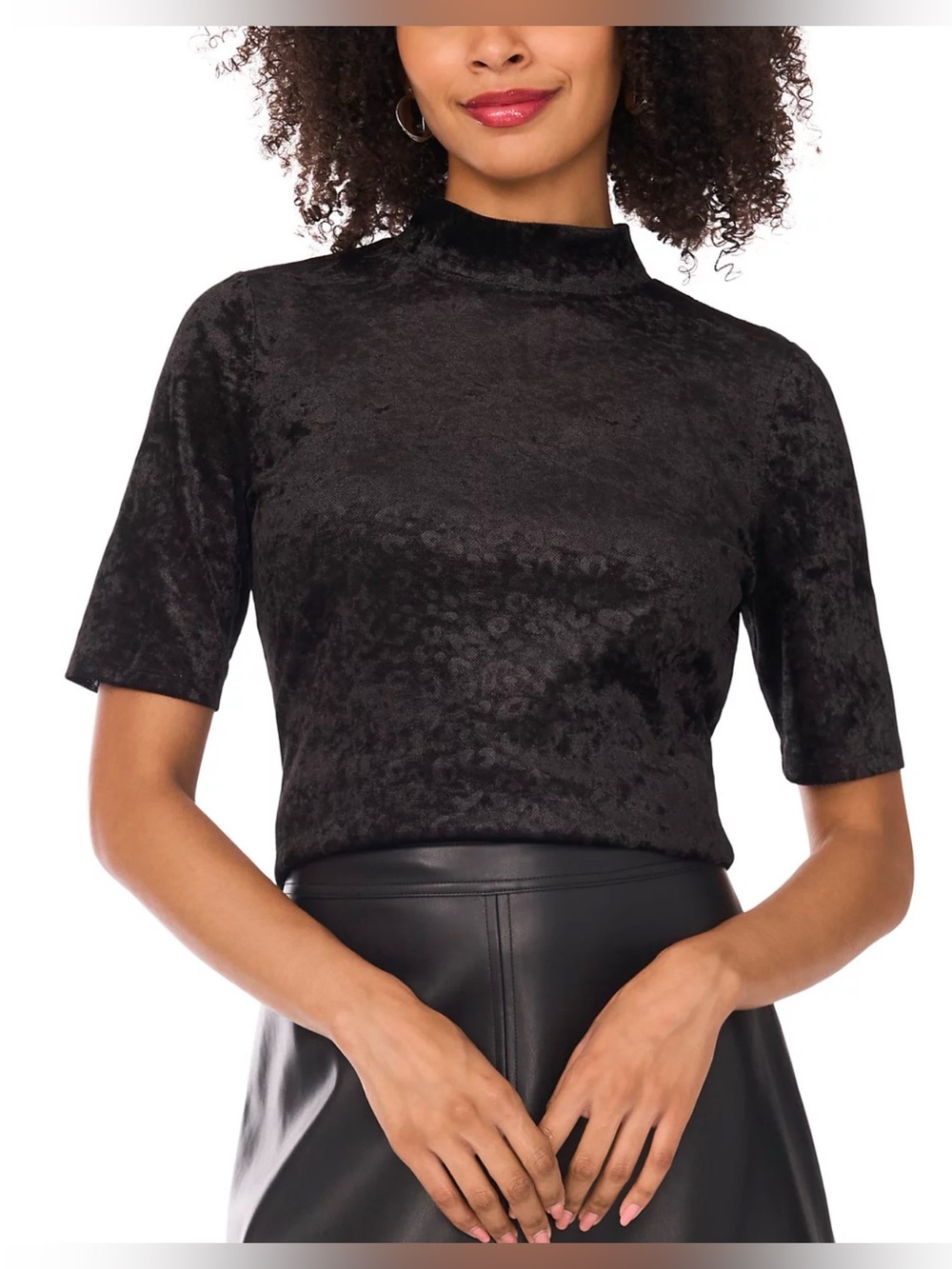 🆕 Vince Camuto | Velvet Mock-Neck Short-Sleeve Top
